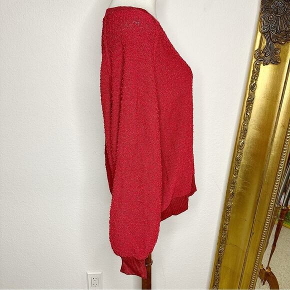 NWT Umgee Puff Sleeve Boat Neck Sweater in Cherry Red Size Medium - Picture 4 of 8